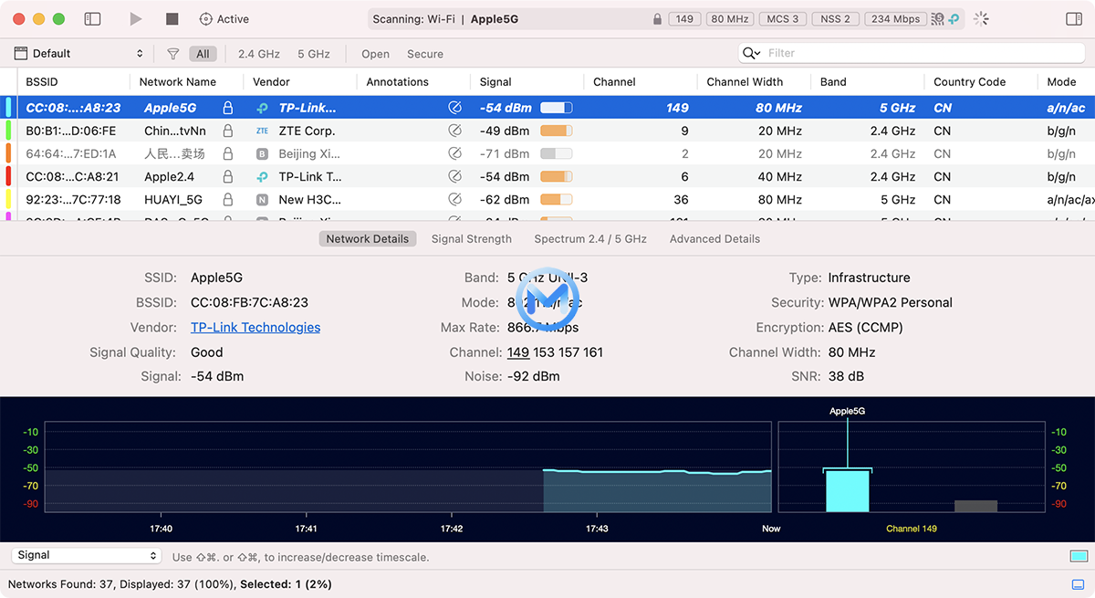 WiFi Explorer Pro for Mac v3.5 WiFi分析扫描诊断工具