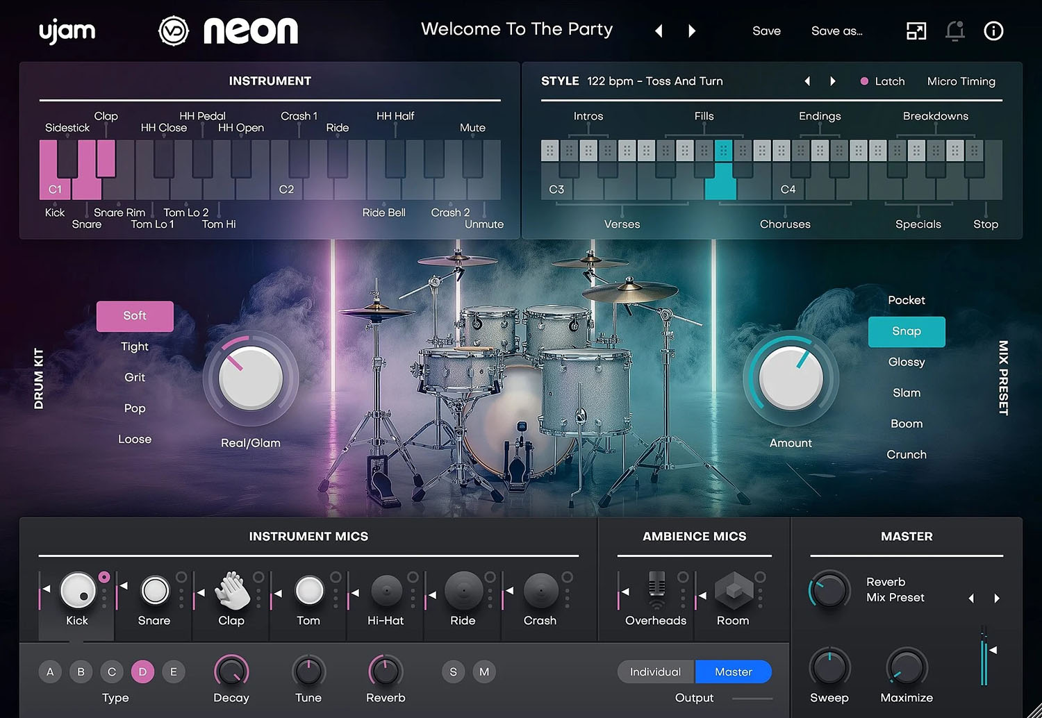 Win/Mac uJAM Virtual Drummer NEON  v2.5.0 迪斯科鼓和舞蹈流行乐鼓机插件